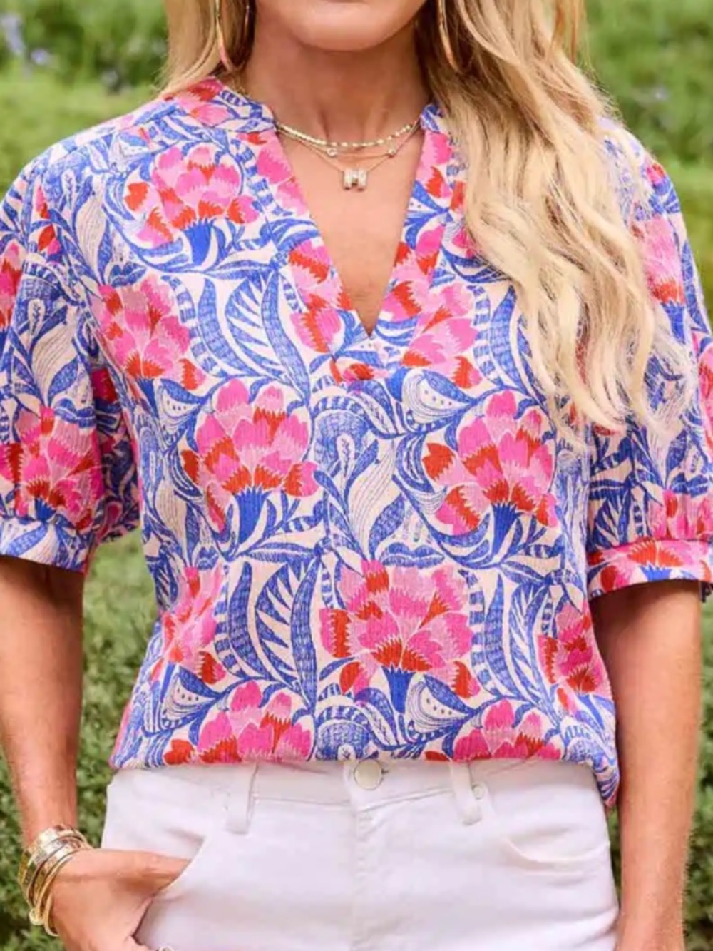 NWT Avara Tammy Blue Printed Gauze Top